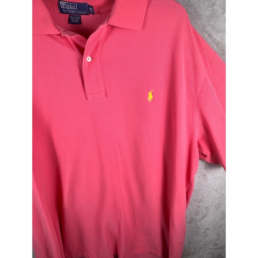 Polo Ralph Lauren Mens 3XB Pink Short Sleeve Pique Polo Shirt Yellow Pony Logo - Picture 2 of 7